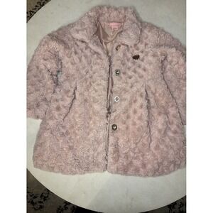 Juicy Couture Kids Pink Faux Fur Coat Swirl Texture Button Front Size 6 RN130323